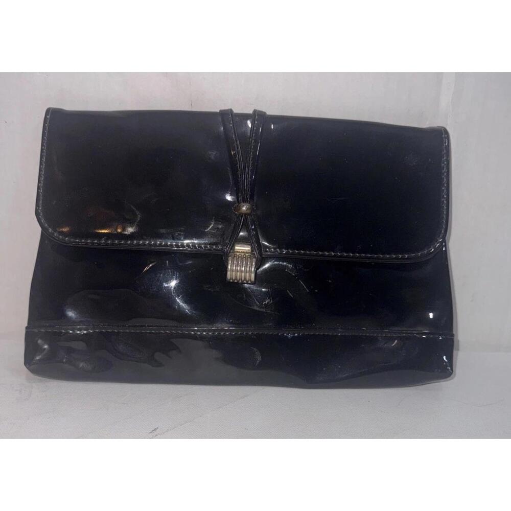 Vintage Retro Classic Business Old Money City Black Patent Leather Clutch‎ Purse